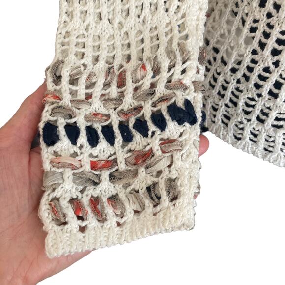 Zozo Crochet Cream Cardigan SMALL Linen Blend Beachy Coastal Boho Grannycore - Picture 6 of 9